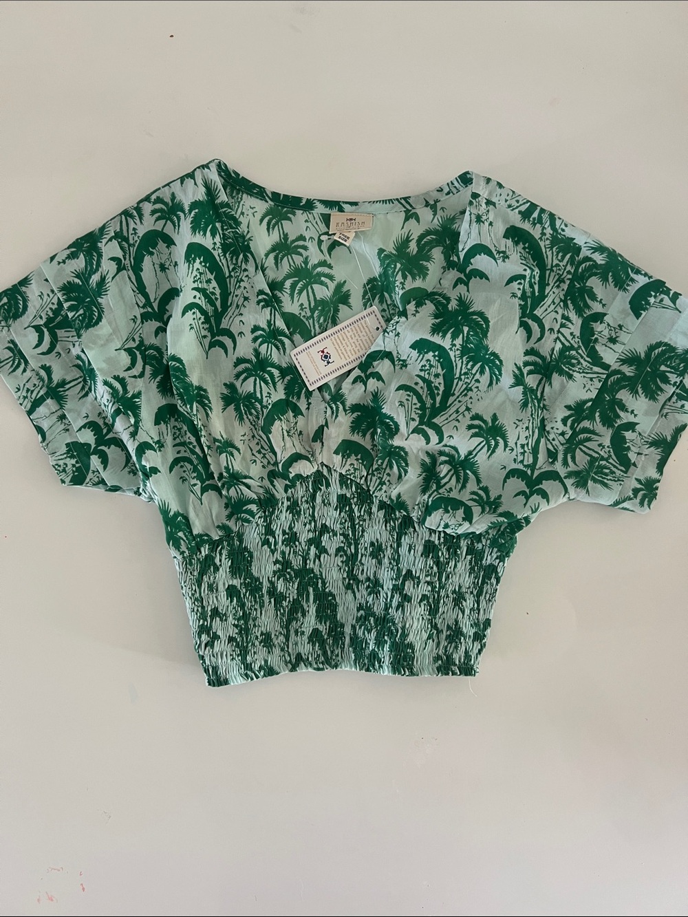 Kashish Jaipur Palm Print Smocked Crop Top One Size NWT